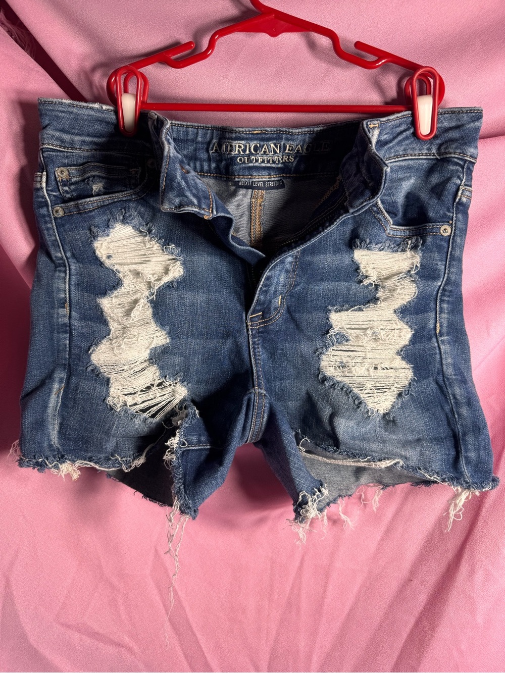 American Eagle Outfitters Distressed Medium Blue Denim Cutoff Shorts